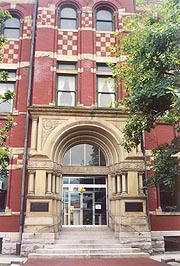 [photo, Allegany County Courthouse entrance, 30 Washington St., Cumberland, Maryland]